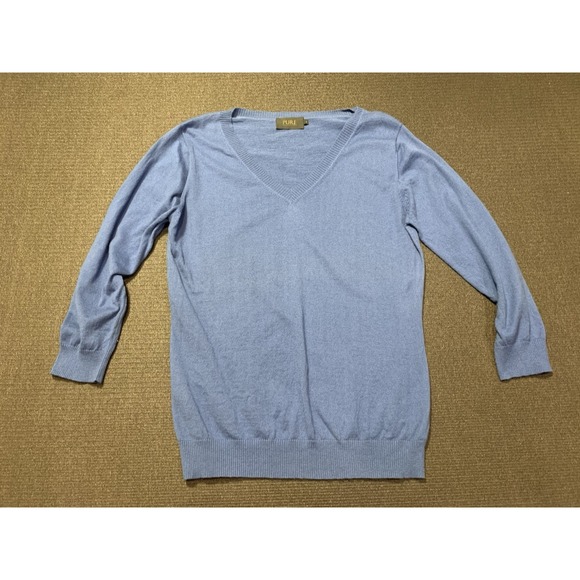 Pure Collection Sweaters - PURE COLLECTION Cotton Cashmere Blue Pullover V Neck Sweater Size 12 Fits Like 8